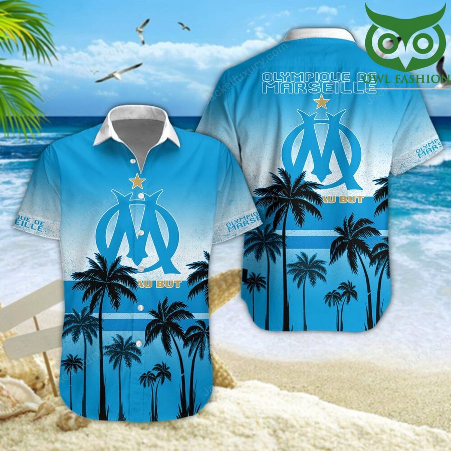 Olympique de Marseille palm trees on the beach 3D aloha Hawaiian shirt