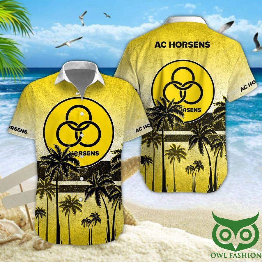 AC Horsens Yellow Palm Tree Hawaiian Shirt