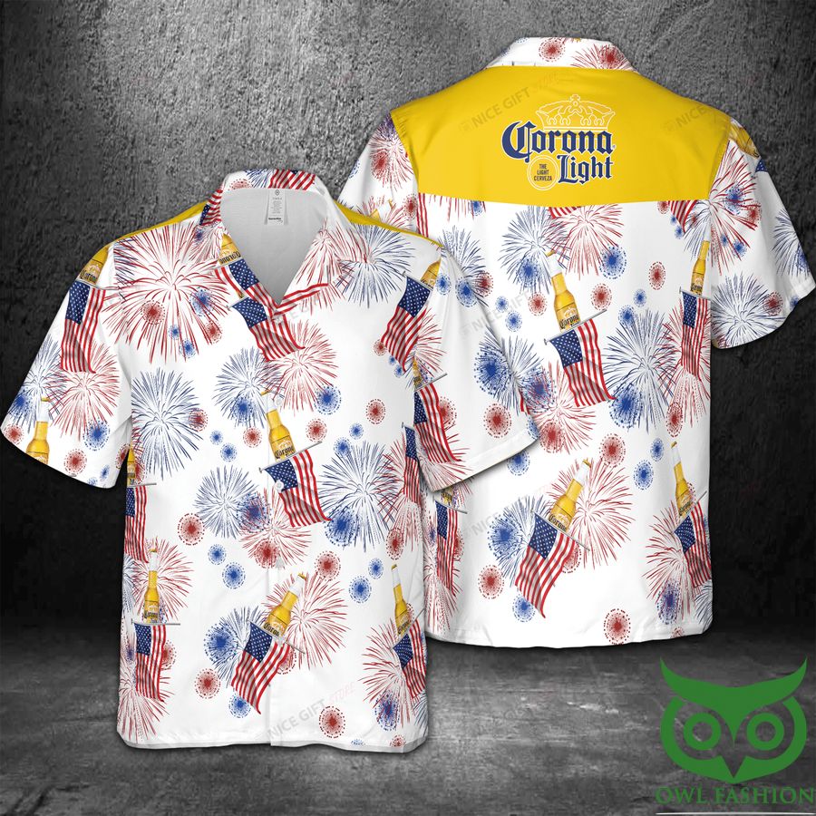 Corona Light American Flag Fireworks 3D Hawaiian Shirt