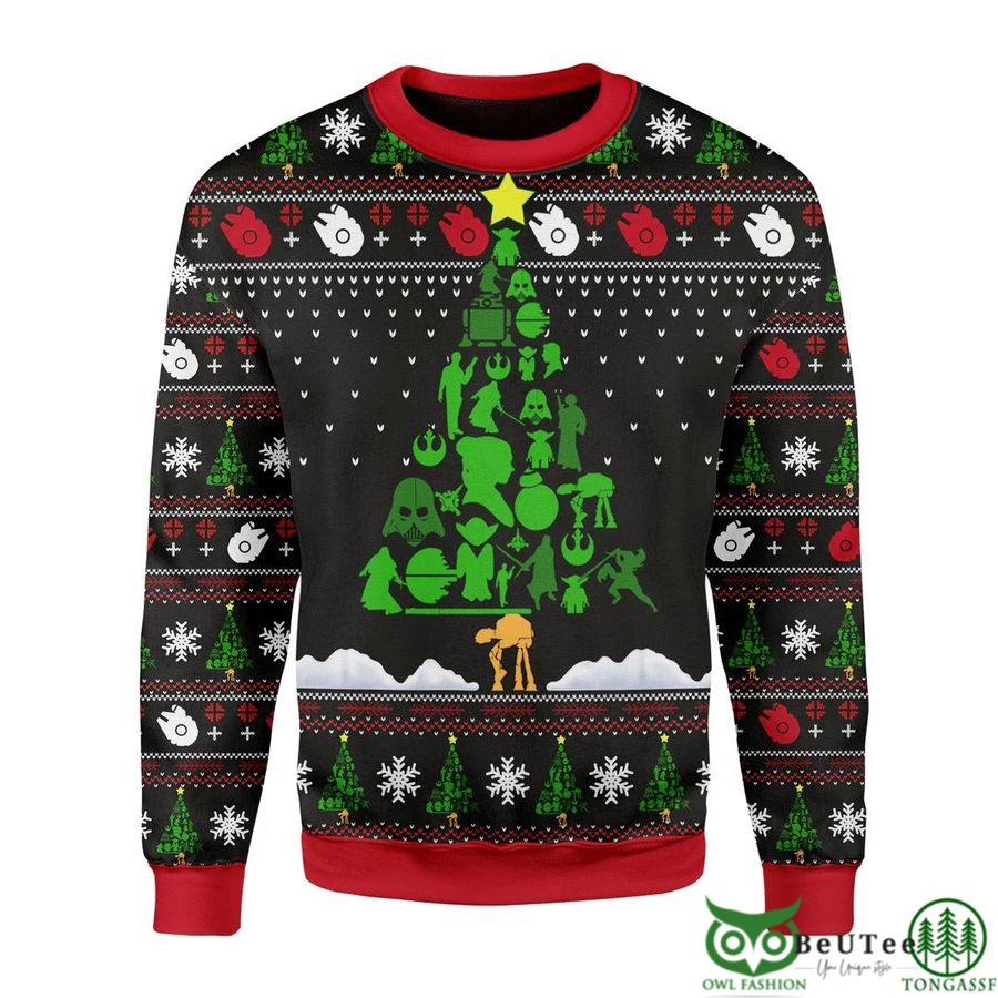 AMH Christmas Unisex Sweater Star Wars Tree 3D Apparel