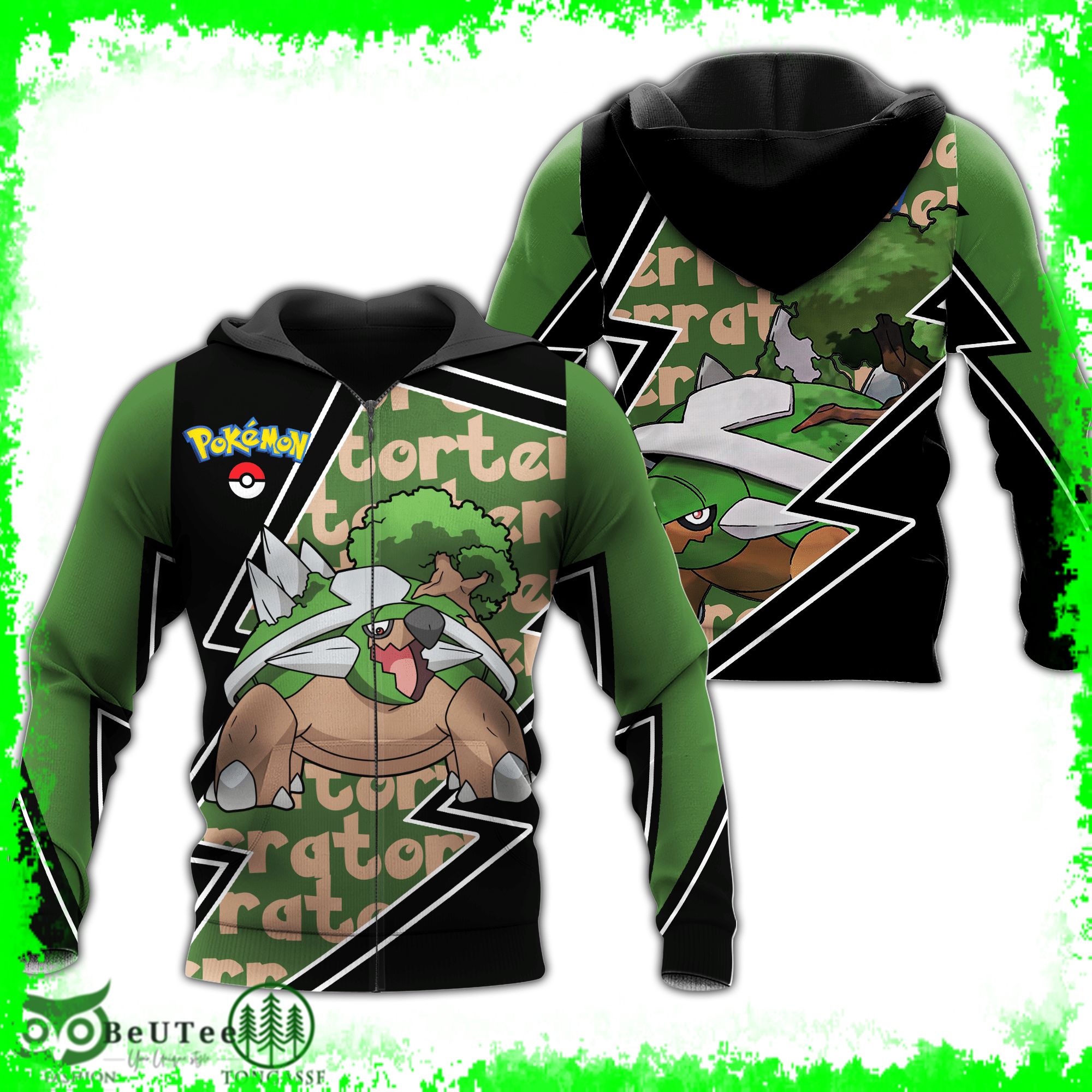 Torterra Zip Hoodie Green Pokemon Shirt Ugly Sweater