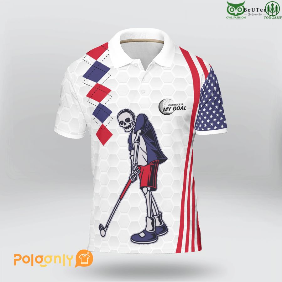 American Flag Golf Skull Polo Shirt For Men And Women 