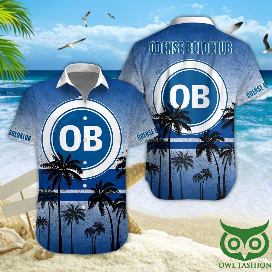 Odense Boldklub Blue Palm Tree Hawaiian Shirt