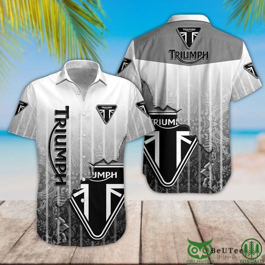 Triumph Motorcycles Black White Pattern Hawaiian Shirt