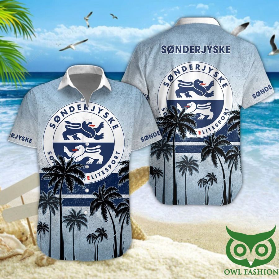 6 SonderjyskE Fodbold Blue Palm Tree Hawaiian Shirt