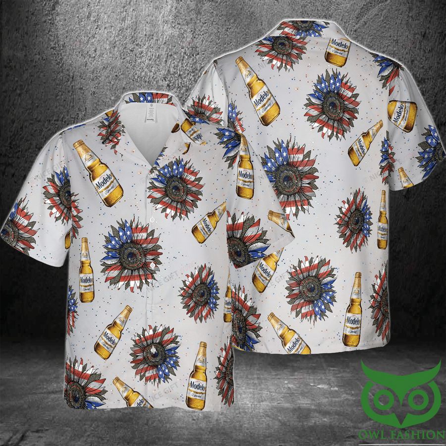 18 Modelo Sunflowered Red White Blue 4th Of July 3D Hawaiian Shirt