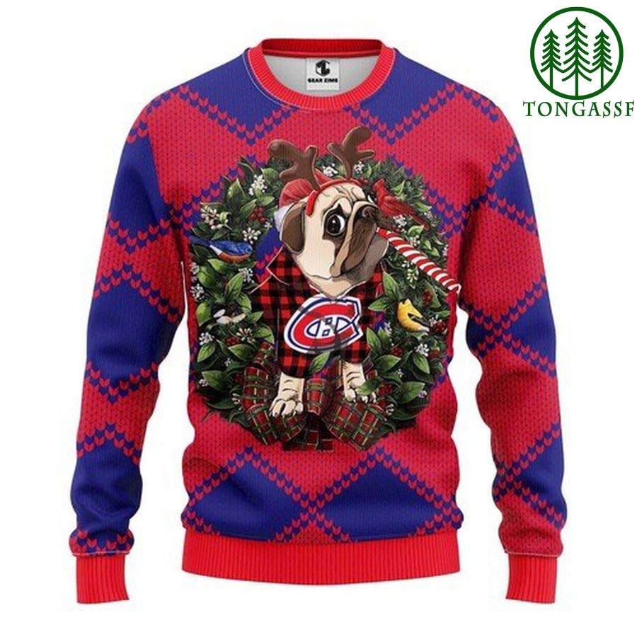 BYpVZPEz 19 Nhl Montreal Canadiens Pug Dog and Candy Cane Christmas Ugly Sweater