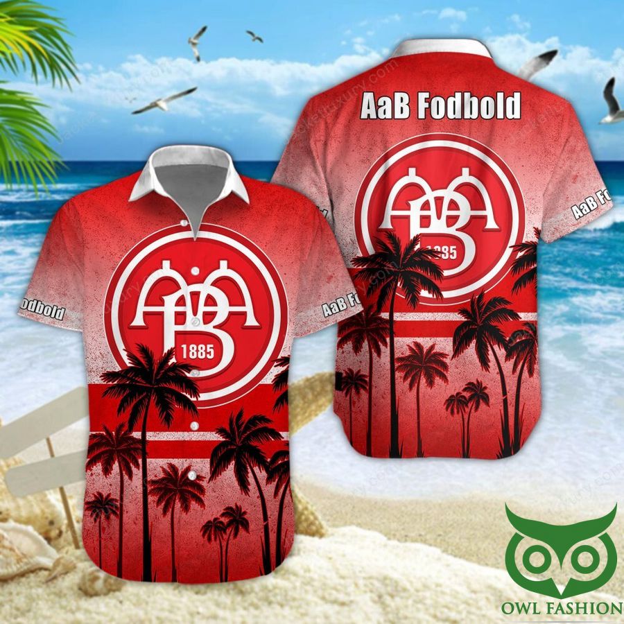 4 AaB Fodbold Red Palm Tree Hawaiian Shirt