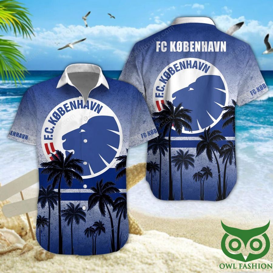 10 F.C. Kobenhavn Blue Palm Tree Hawaiian Shirt