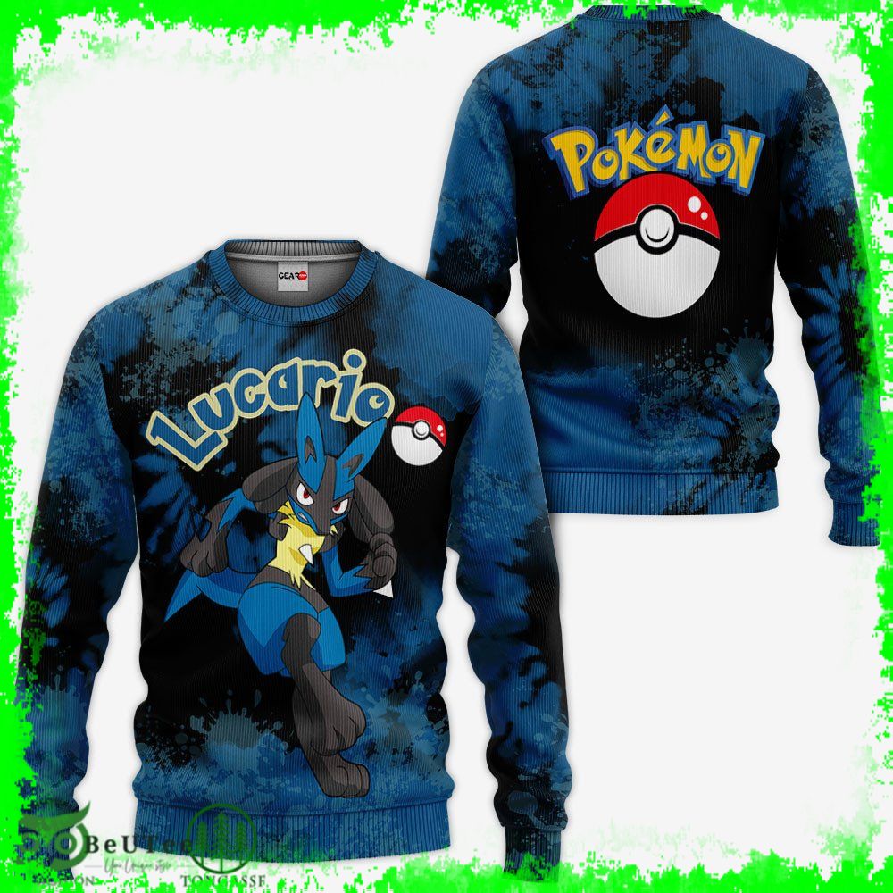 193 Lucario Hoodie Pokemon Anime Tie Dye Style Ugly Sweater