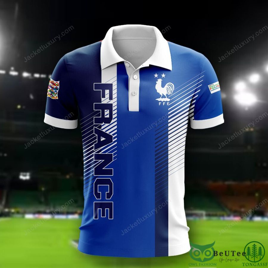 12 France national Euro football Blue White 3D Polo T shirt Hoodie