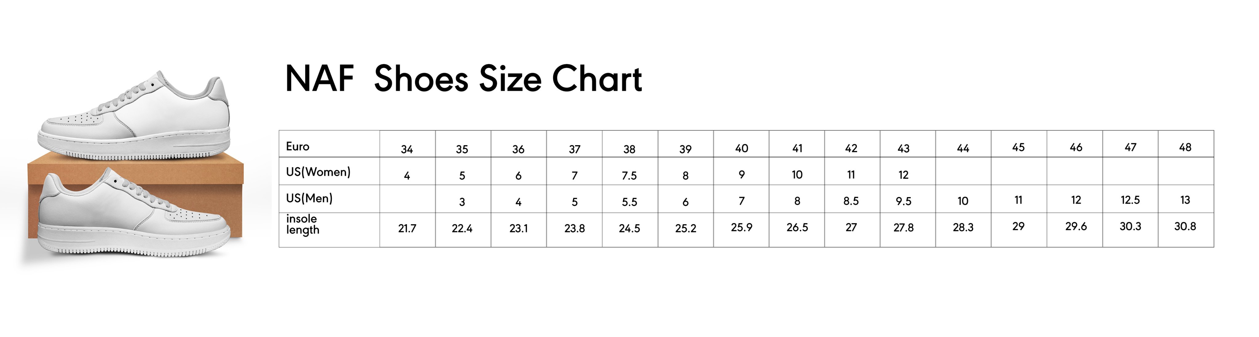 Naf shoes size chart