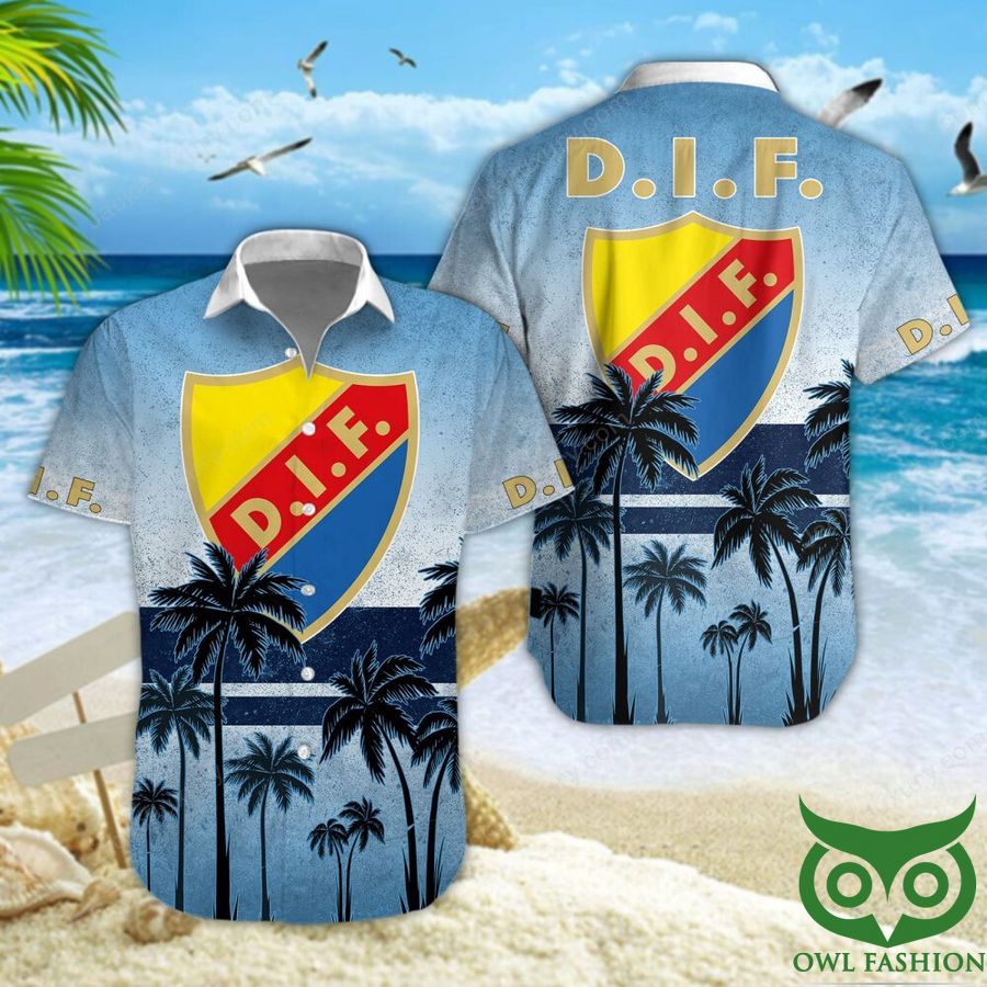 21 Djurgardens IF Fotbollsforening Palm Tree Blue Logo Hawaiian Shirt