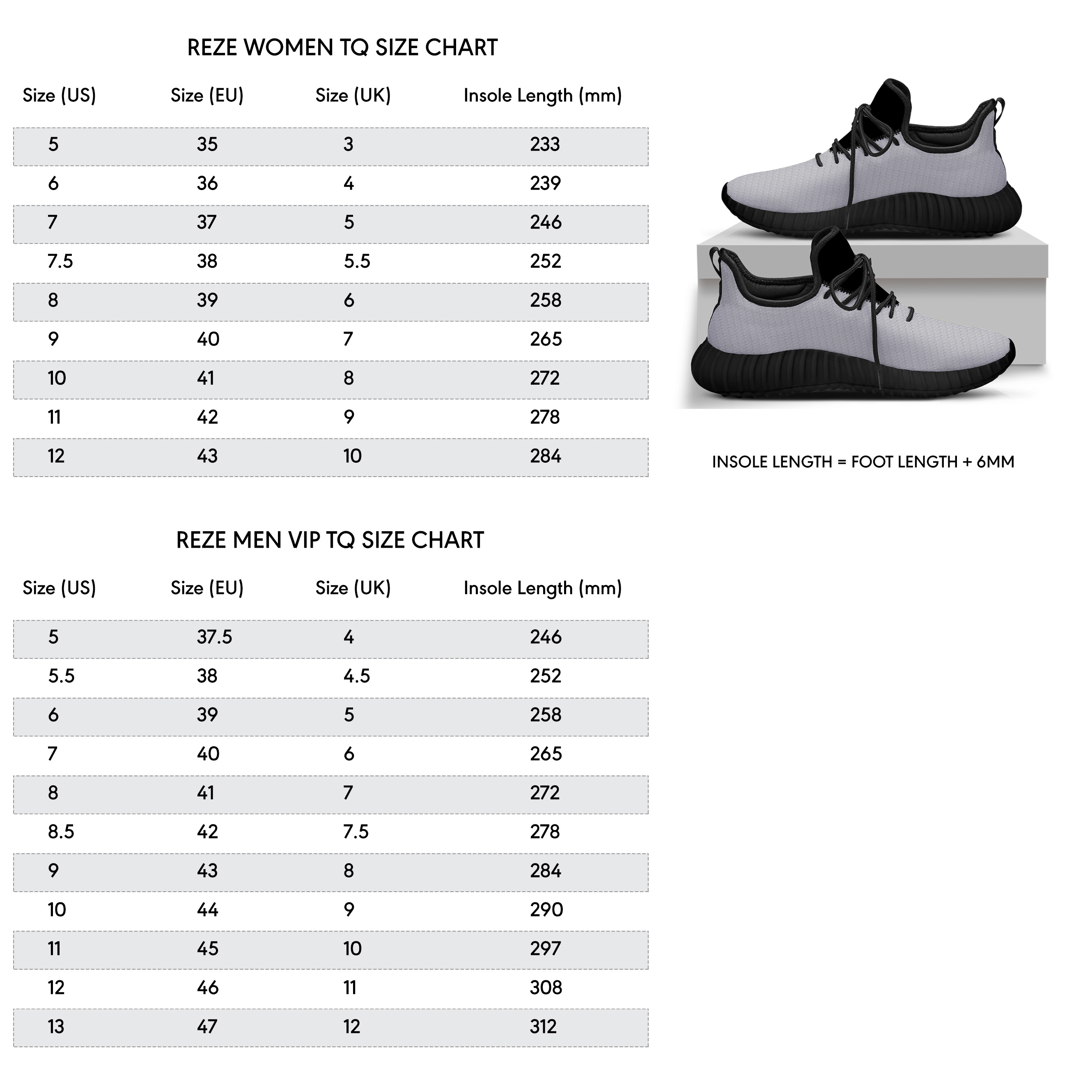 Reze shoes size chart