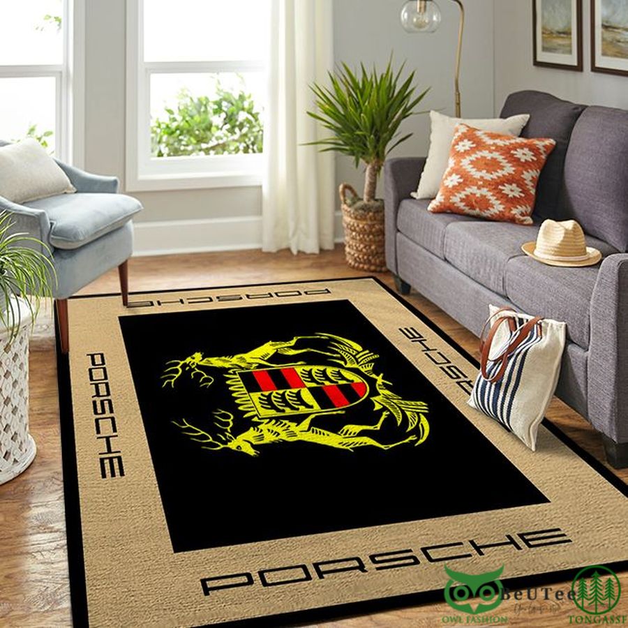 14 Porsche Deer Symbol Black Beige Carpet Rug