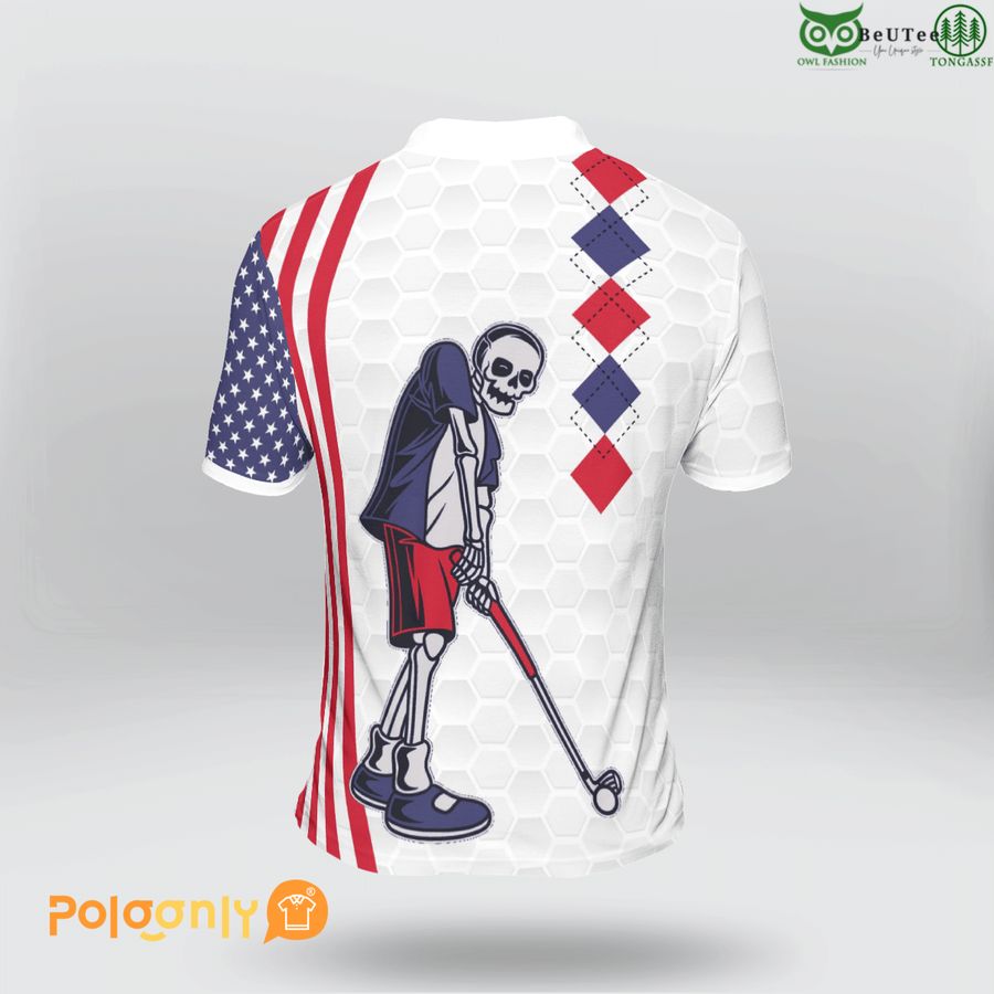 90 American Flag Golf Skull Polo Shirt For Men And Women