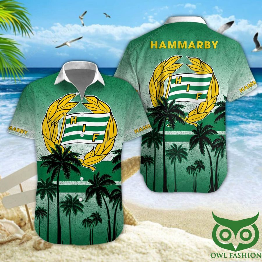 25 Hammarby Fotboll Palm Tree Green Logo Hawaiian Shirt