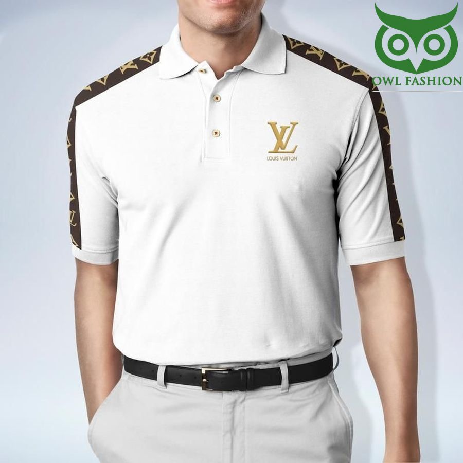 49 Louis Vuitton white gold logo shoulder PREMIUM POLO SHIRT