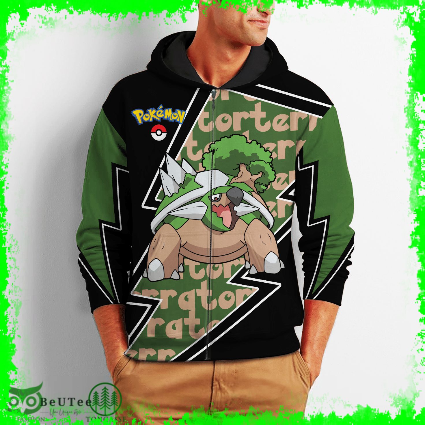 88 Torterra Zip Hoodie Green Pokemon Shirt Ugly Sweater