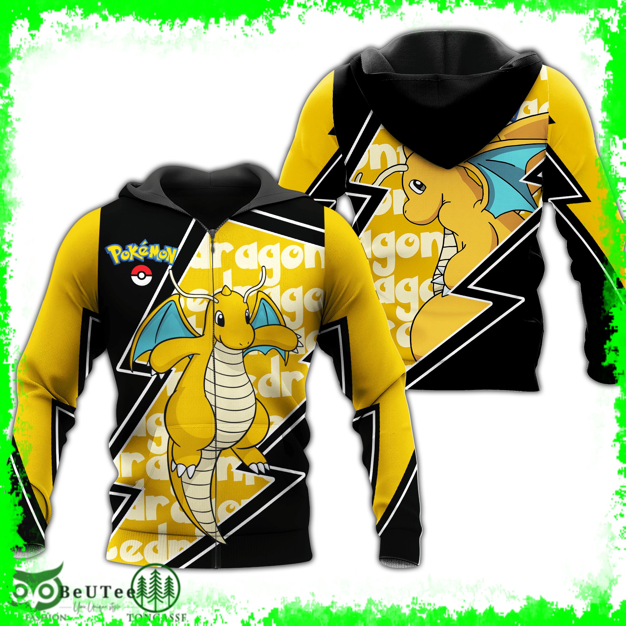 72 Dragonite Yellow Zip Hoodie Pokemon Shirt Ugly Sweater