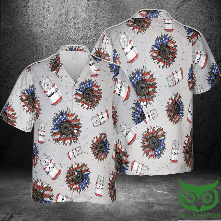 22 Budweiser Sunflowered Red White Blue 4th Of July 3D Hawaiian Shirt