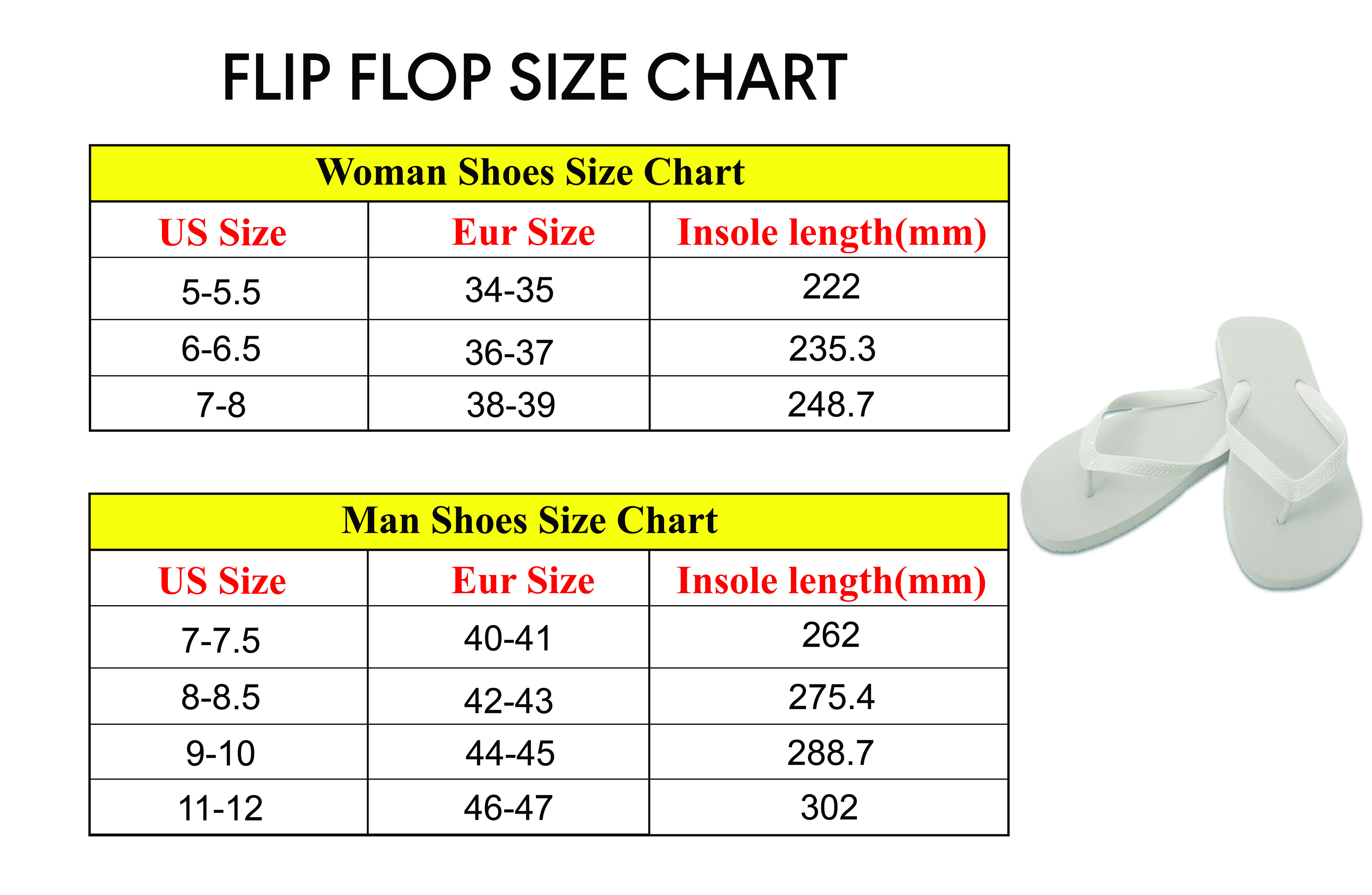 flip flop size chart