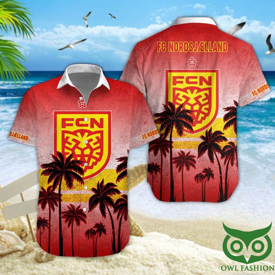 3 FC Nordsjaelland Red Palm Tree Hawaiian Shirt