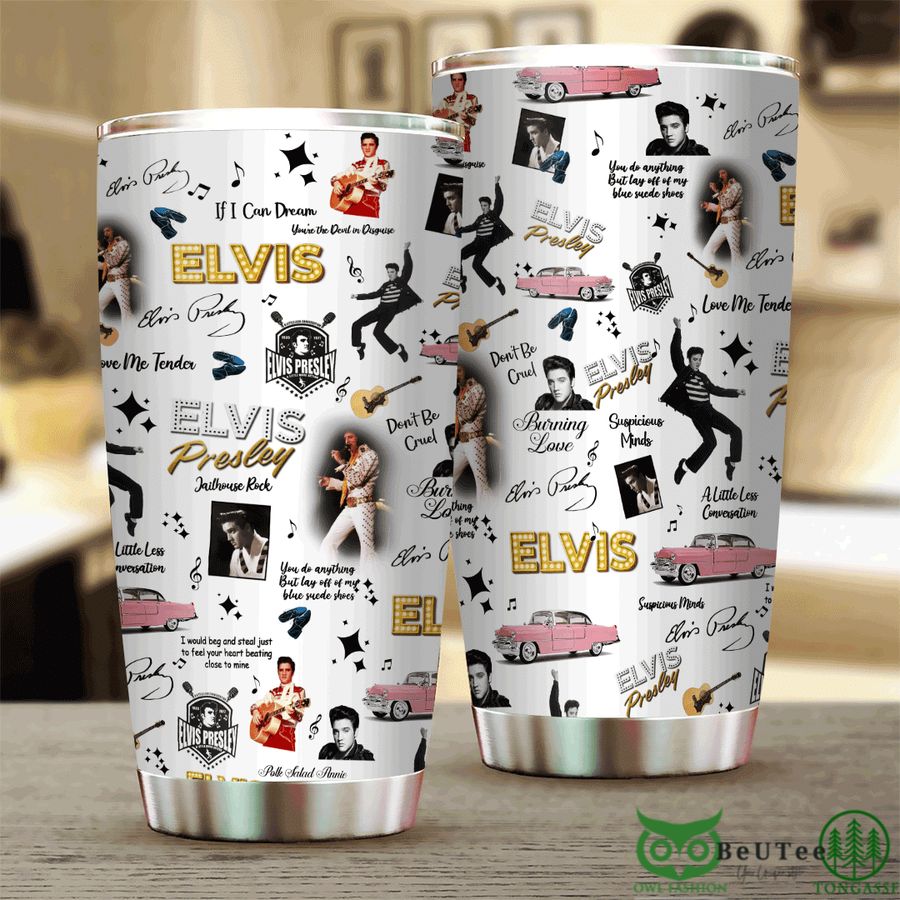 14 Elvis Presley Famous Song Name White Tumbler Cup
