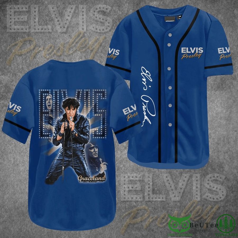 13 Elvis Presley Graceland Blue Baseball Jersey Shirt
