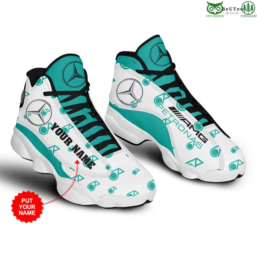 24 Personalized Mercedes Petronas white turquoise Air Jordan 13 Sneaker