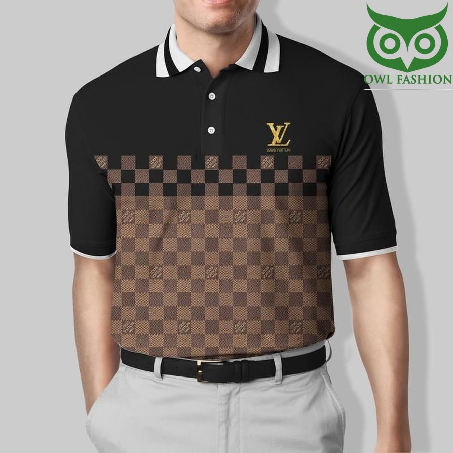 20 Louis Vuitton brown and beige checkerboard pattern PREMIUM POLO SHIRT