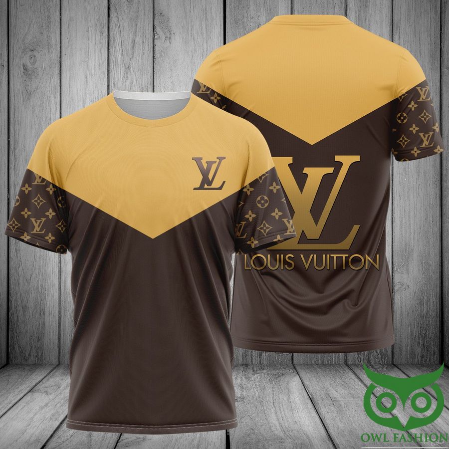 2 Louis Vuitton Yellow and Brown Big Logo US T Shirt