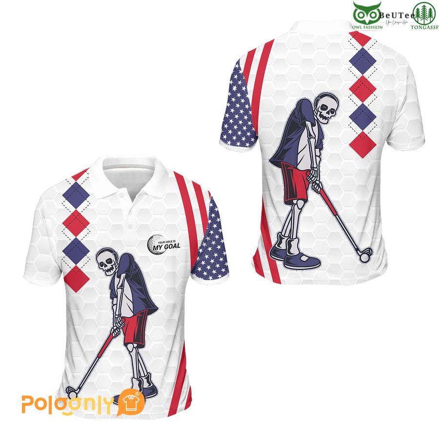 91 American Flag Golf Skull Polo Shirt For Men And Women