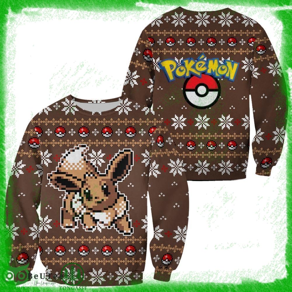 11 Pokemon Eevee Xmas Gift Hoodie 3D Brown Ugly Sweater