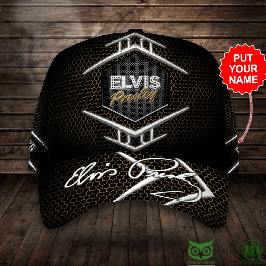 20 Personalized Elvis Presley Gold Hexagon Pattern Black Classic Cap
