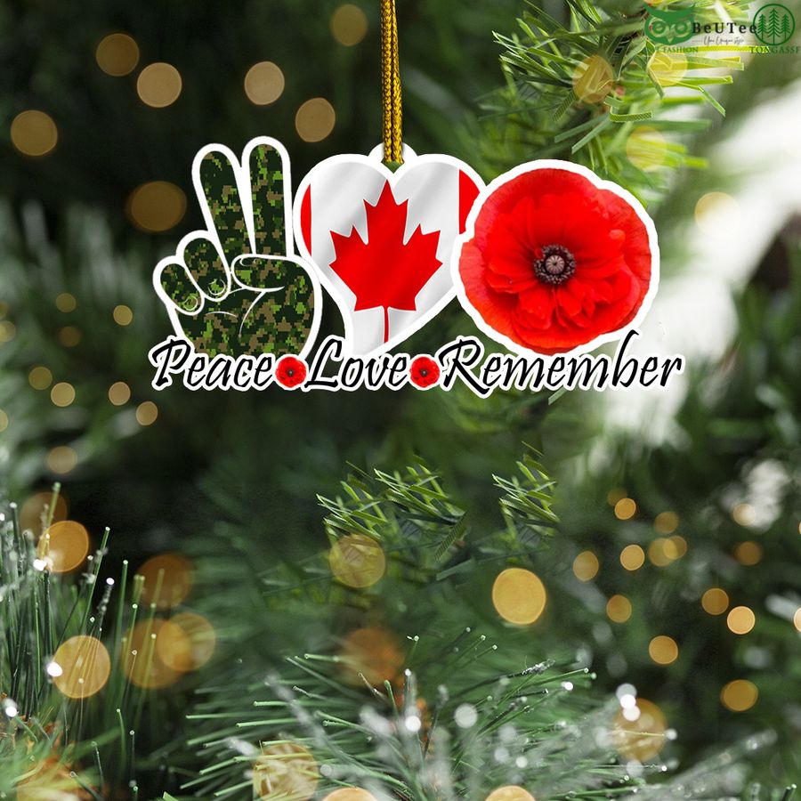 107 Peace Love Remember Poppy Canada Flag Veteran Patriotic Christmas Ornament