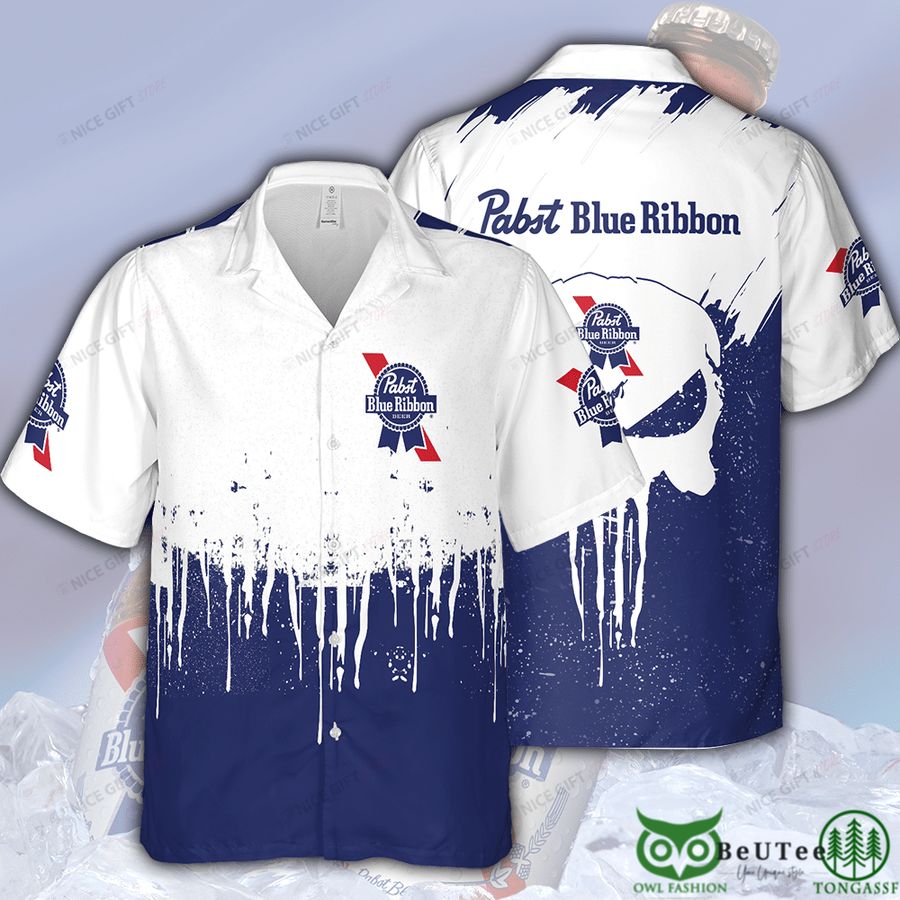 Pabst Blue Ribbon Color Drop Dark Blue Hawaii 3D Shirt 