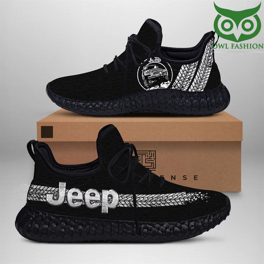 BLACK JEEP CAR RUNING YEEZY SNEAKERS SHOES