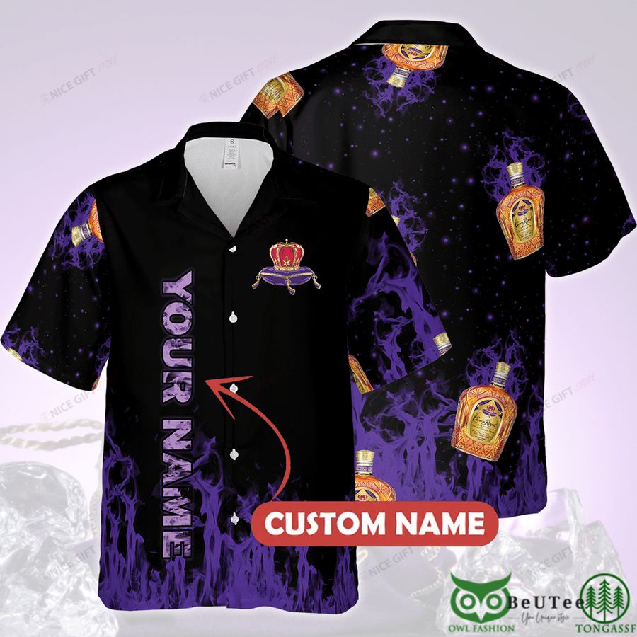 Custom Name Crown Royal Purple Fire Hawaii 3D Shirt 