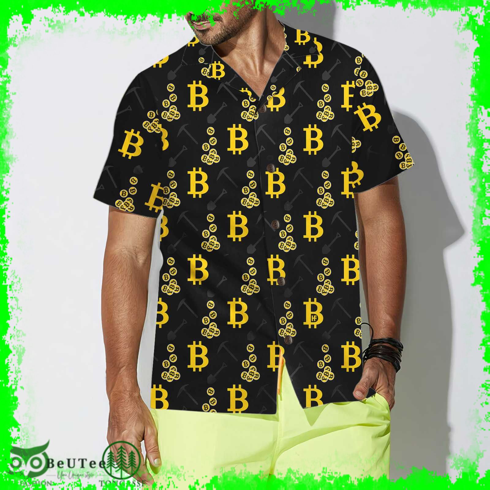 Cryptocurrency Bitcoin Miner Hawaiian Shirt Black And Yellow BTC