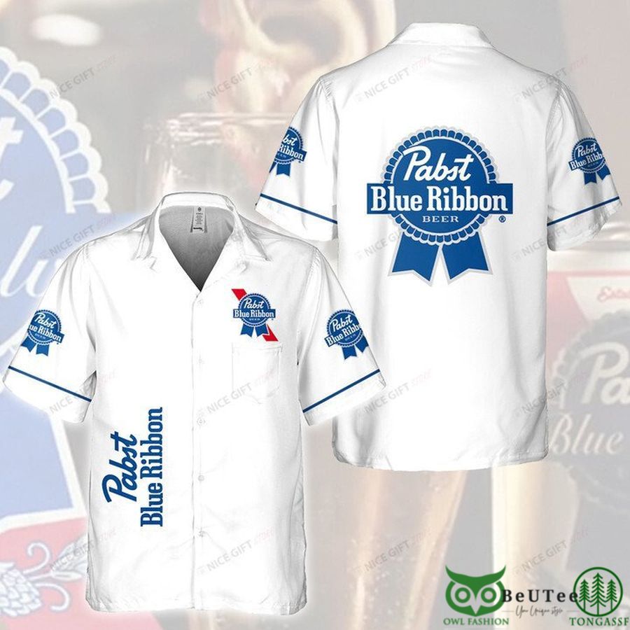 Pabst Blue Ribbon Basic White Hawaiian Shirt