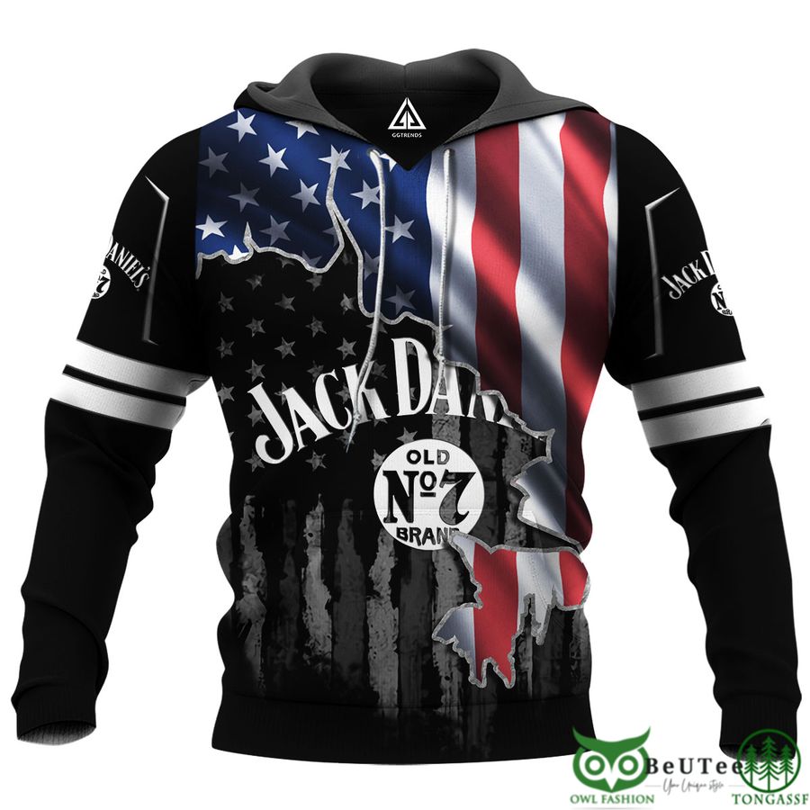Jack Daniel's American Flag Black 3D Hoodie Tshirt Sweatshirt