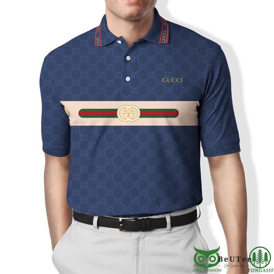 46 Limited Edition Gucci Blue with Vintage Web Pattern Polo Shirt