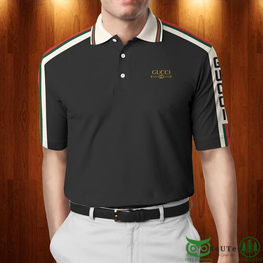 Limited Edition Gucci Black Vintage Web on Sleeves Polo Shirt