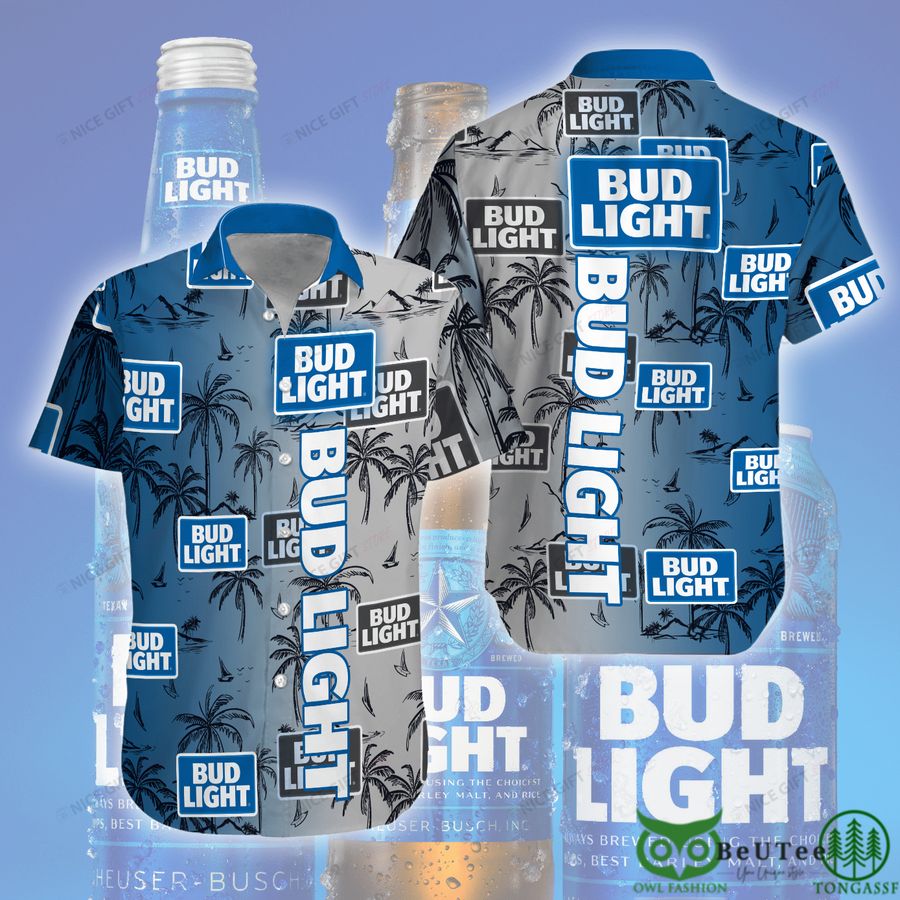 Bud Light Blue Gray Gradient Hawaii 3D Shirt 