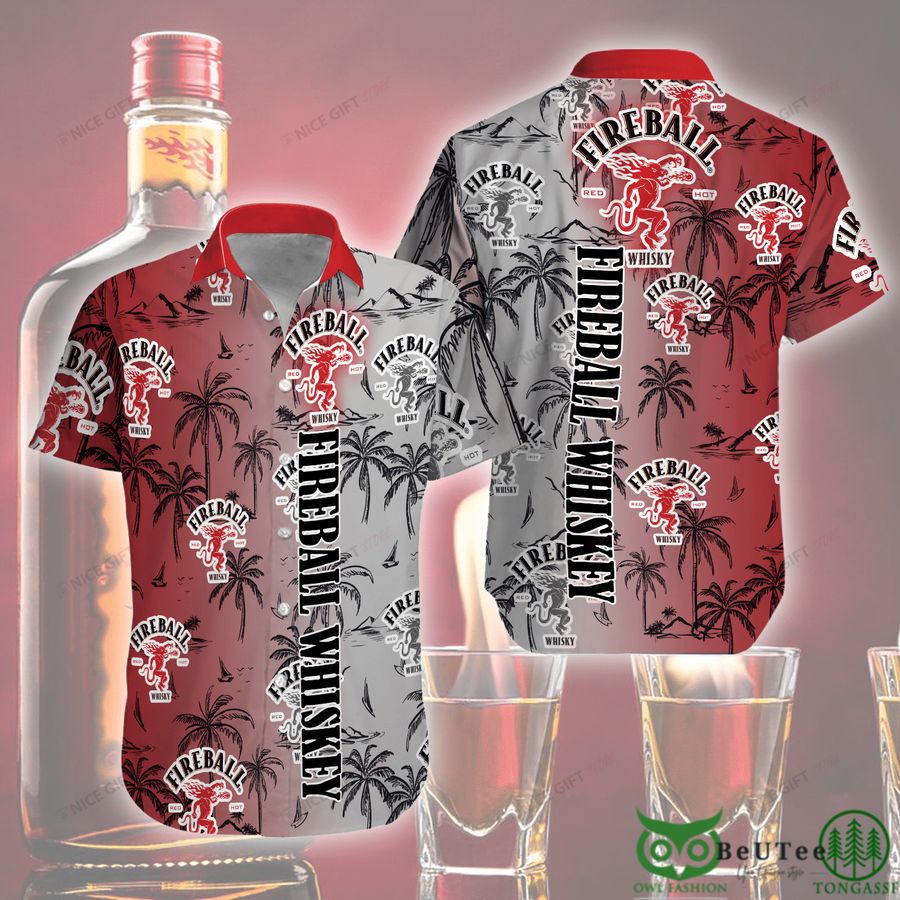 Fireball Whisky Red Gray Gradient Hawaii 3D Shirt 