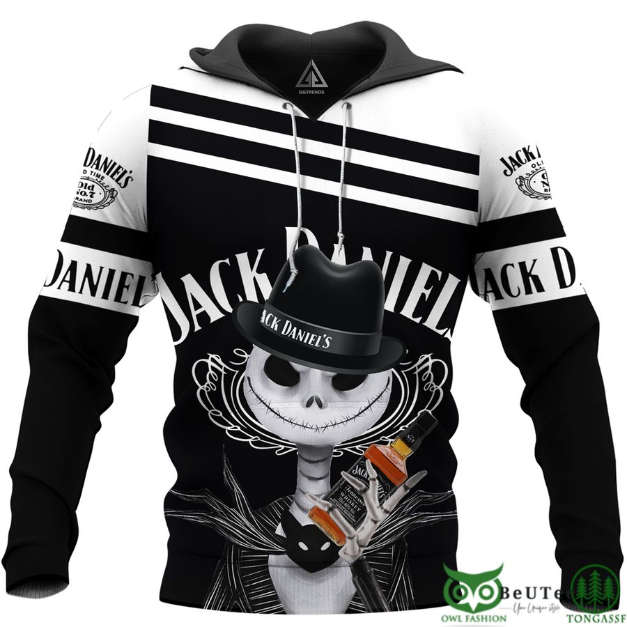 Jack Skellington Hold Jack Daniel's Black 3D Hoodie Tshirt Sweatshirt