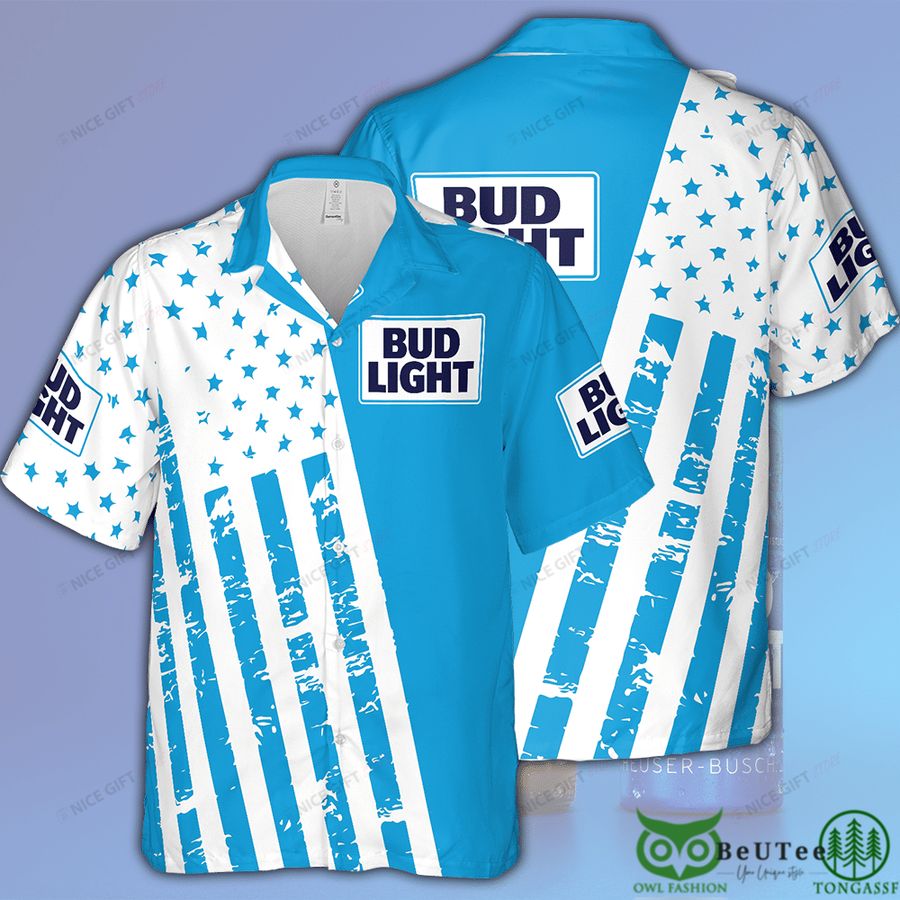 Bud Light Sky Blue Star and Lines Hawaii 3D Shirt 