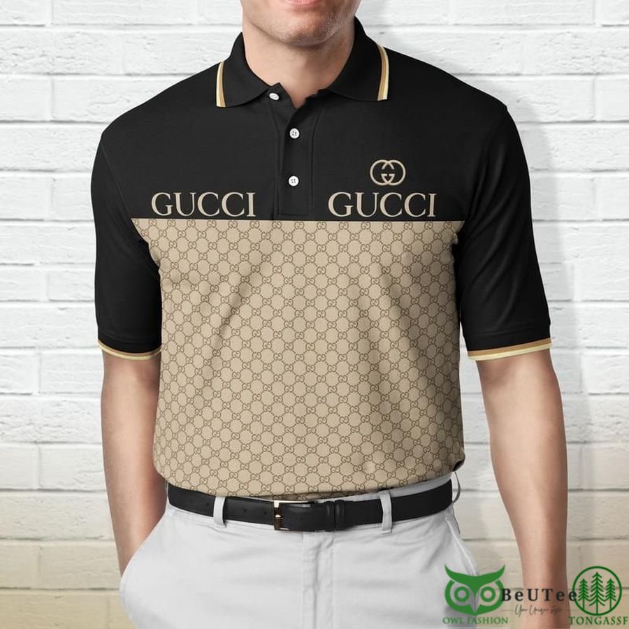 Limited Edition Gucci Black and Beige Monogram Polo Shirt