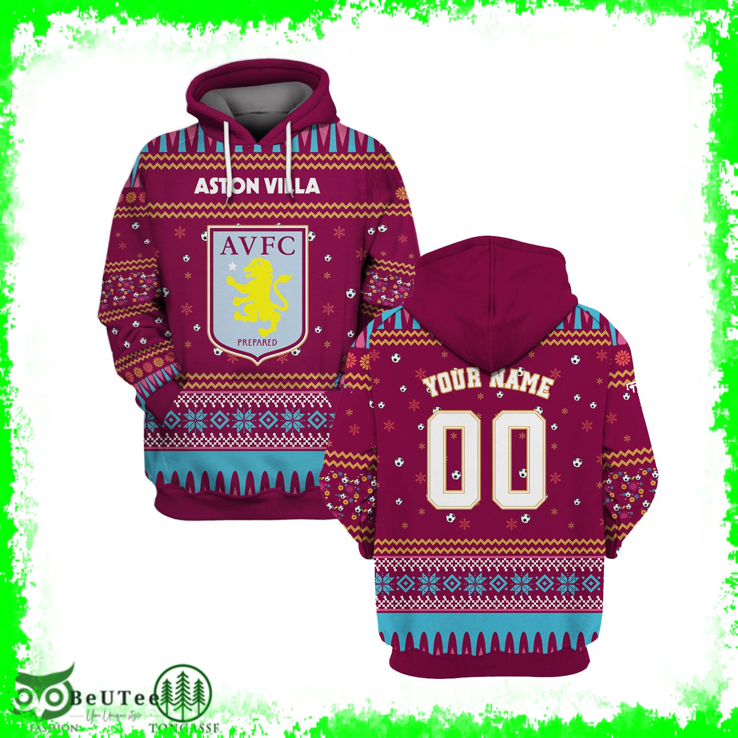 Aston Villa FC Custom Name Number 3D hoodie Christmas